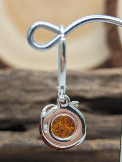 Swirl Overlay Circle Baltic Honey Amber Lever Back 925 Sterling Silver Earrings for Women/Ladies - Fancy Art Deco Cognac Amber Dangly/Dangle Drop Earrings. 070444
