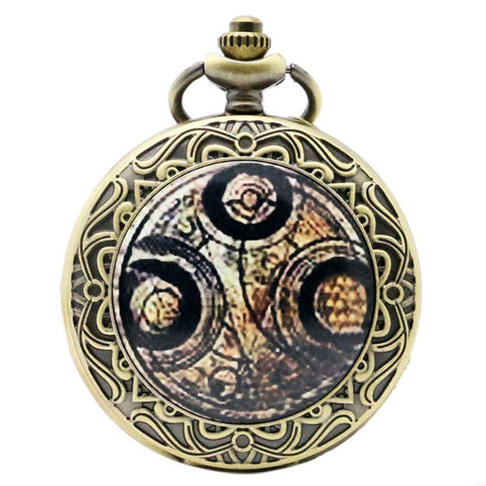 DR WHO Brown Gallifrey Timelord Seal Bronze Effect Retro/Vintage Case Full Hunter Mens/Boys Quartz Pocket Watch Necklace - On 32" Inch / 80cm Chain