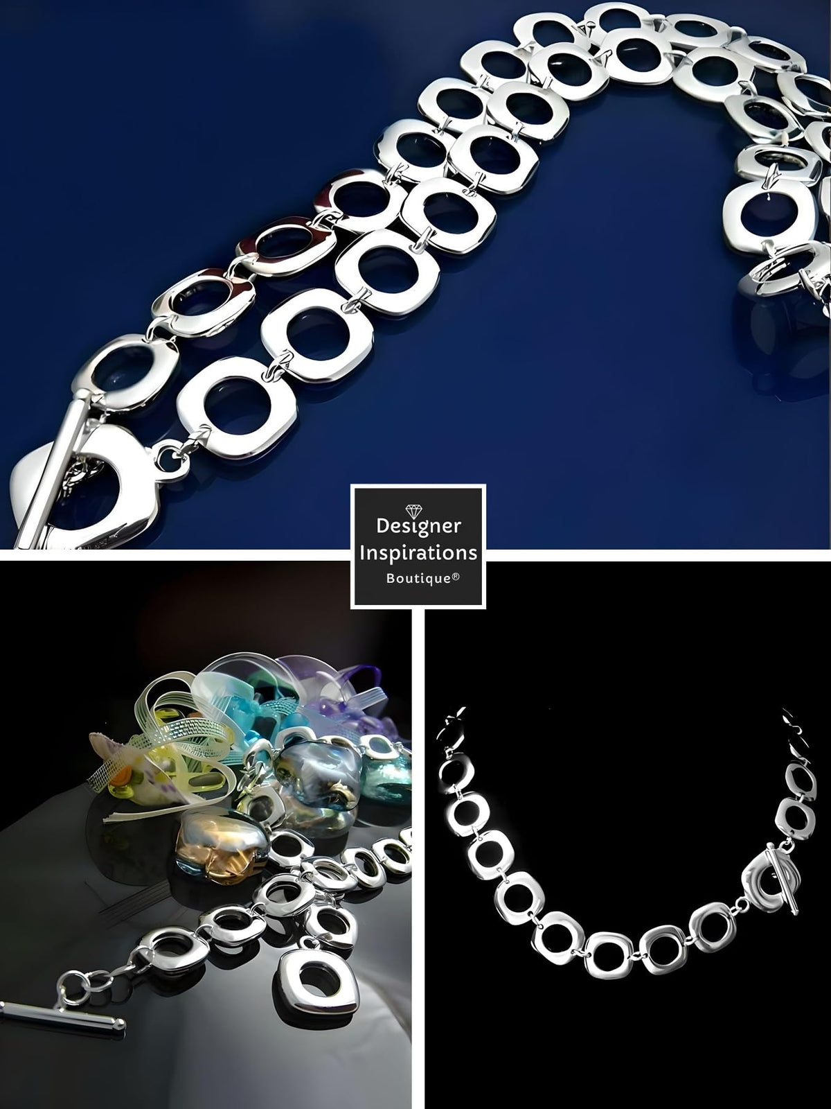 Silver Tone Cushion Necklace with T-Bar/Toggle Clasp - 16", 18" or 20" Inch - 925 Sterling Silver Plated - Designer Inspired Chunky Silver Necklace