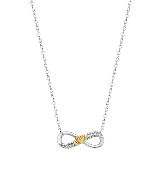 Infinity Celtic Knot Sterling Silver & 9ct Gold Claddagh Necklace - Unusual Irish Design SN149B