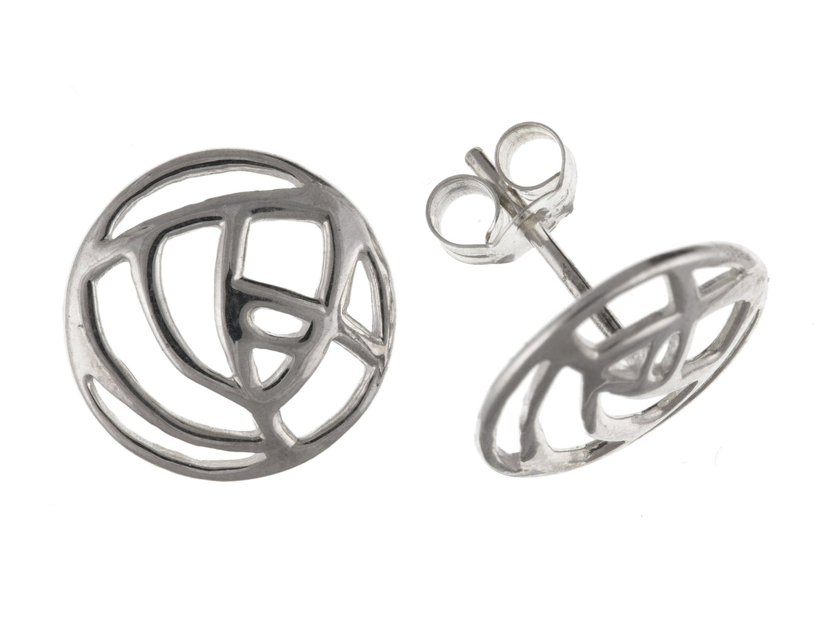 10MM Rennie Mackintosh Style ABSTRACT ROSE Stud Earrings/Ear Studs for Women/Teenage/Girls - 925 Sterling Silver