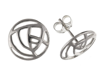 10MM Rennie Mackintosh Style ABSTRACT ROSE Stud Earrings/Ear Studs for Women/Teenage/Girls - 925 Sterling Silver