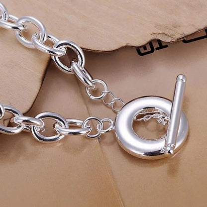 Toggle / T-Bar Link Bracelet - 8" inch - 925 Sterling Silver Plated
