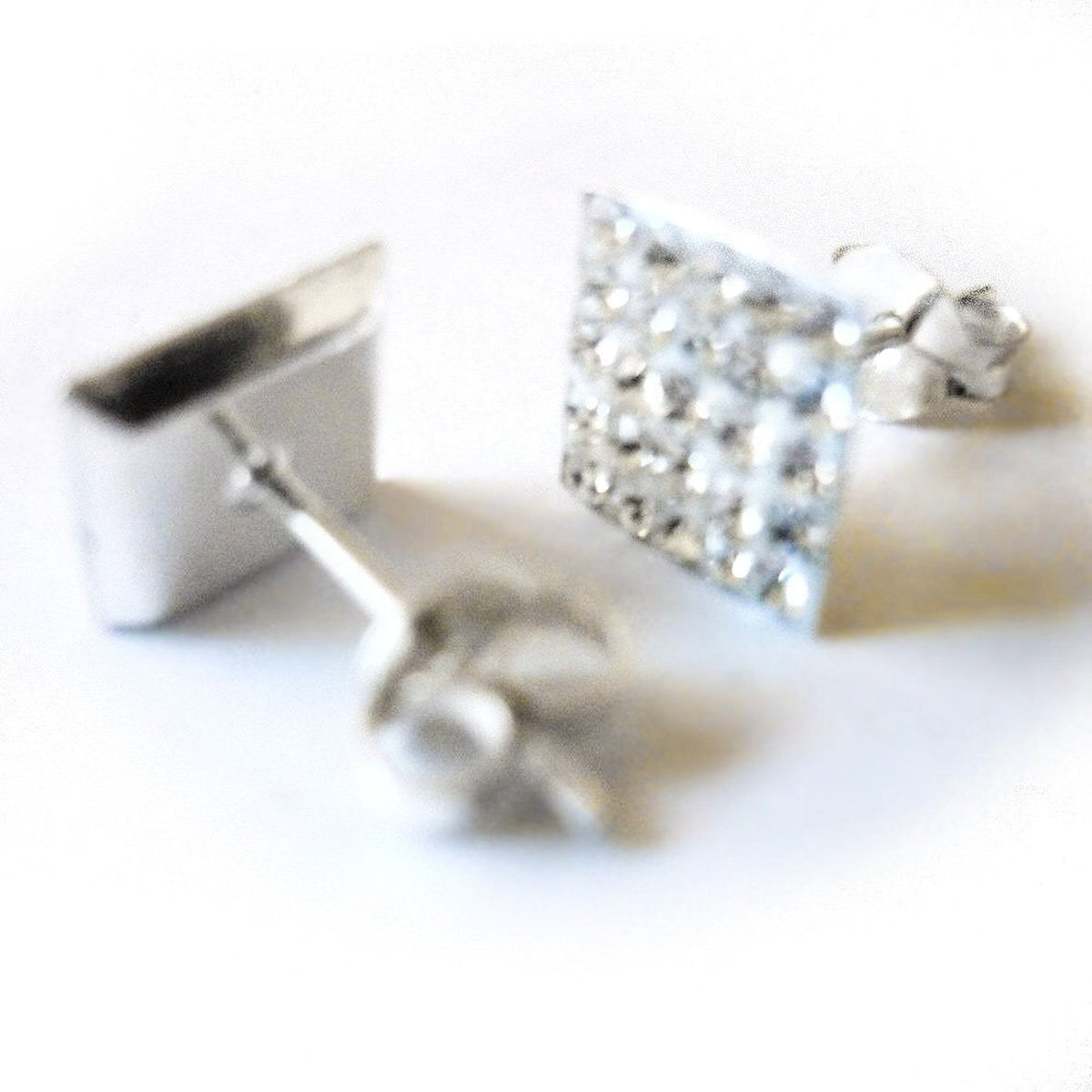 8MM Bling LADIES Square Micro Pave Austrian Crystal Sterling Silver Stud Earrings/Ear Studs for Women/Teenage/Girls - 925 Sterling Silver - White/Clear