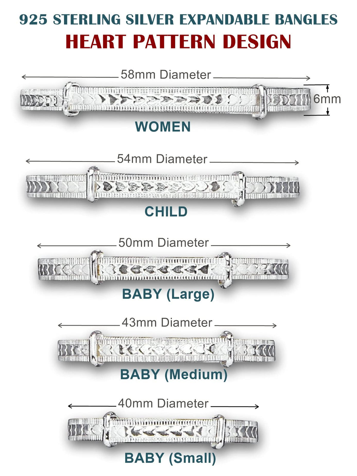Heart Design / Pattern Expanding / Expandable / Adjustable Bangle Bracelet for Baby/Child/ 