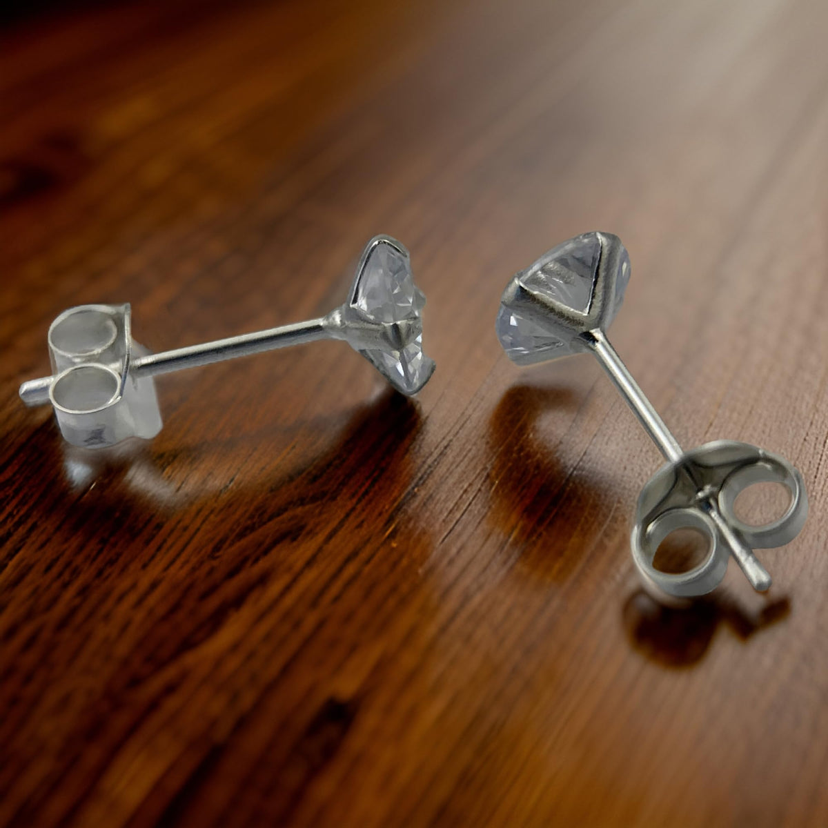 5MM MENS/UNISEX Simulated Diamond CZ Sterling Silver or Gold Stud Earrings 
