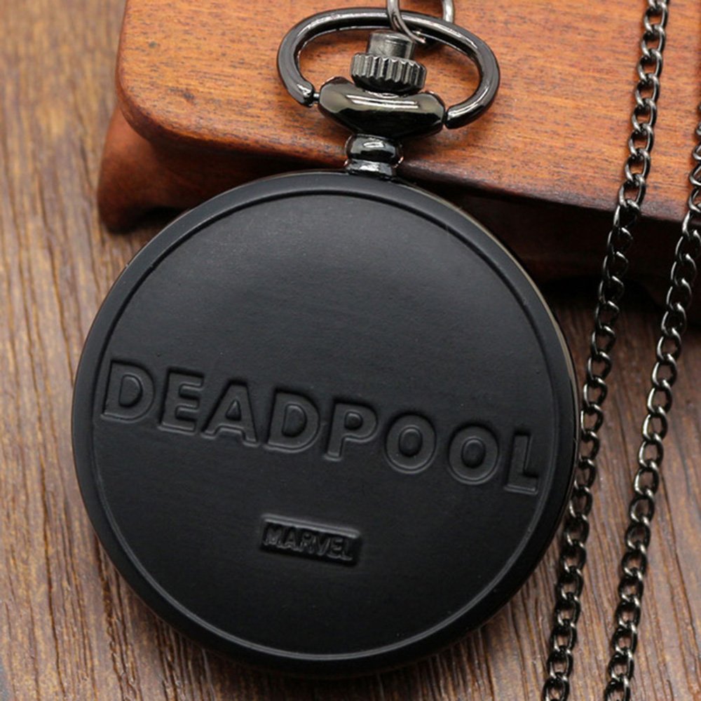 Deadpool Red & Black Finished Case Men's Quartz Pocket Watch Necklace - On 32" Inch / 80cm Chain