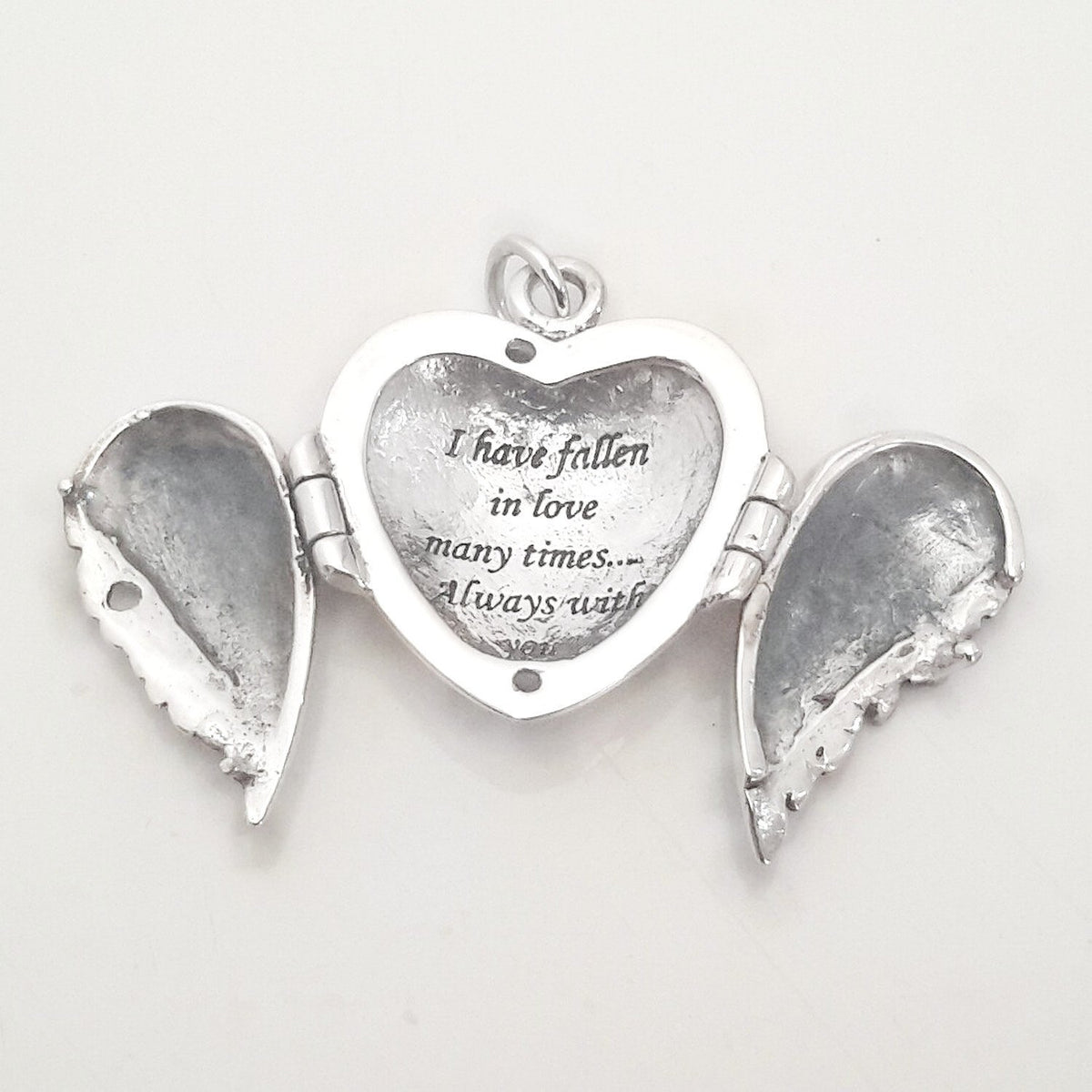 I Have Fallen In Love Many Times. Always With You Message Engraved Sterling Silver Wing Heart Locket Pendant