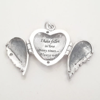 I Have Fallen In Love Many Times. Always With You Message Engraved Sterling Silver Wing Heart Locket Pendant