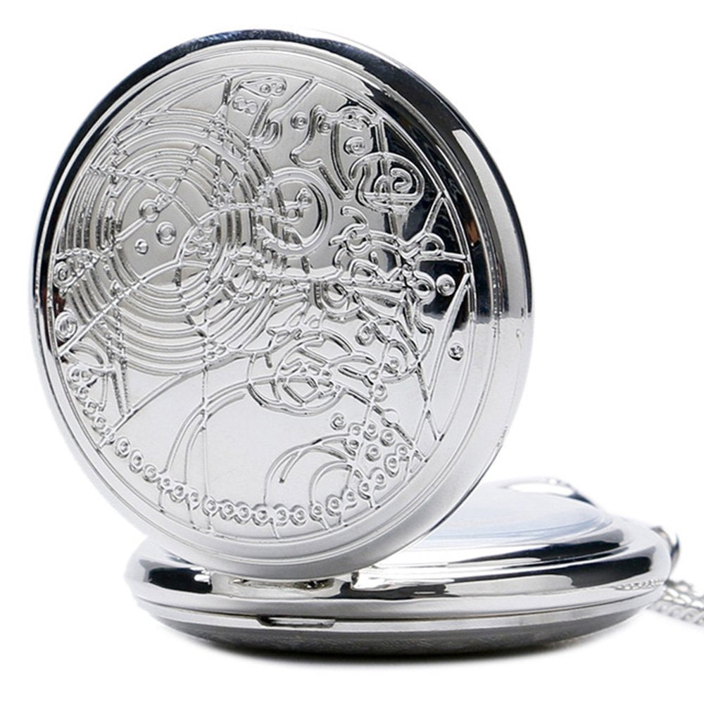 DR WHO Polished Silver Finish Retro/Vintage Case Full Hunter Mens/Boys Quartz Pocket Watch Necklace - On 32" inch / 80cm Chain