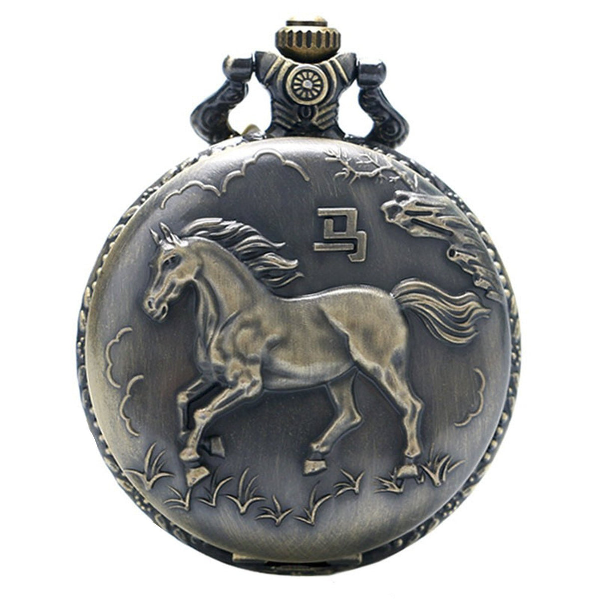 Horse/Pony/Equine Themed 3D Unisex Quartz Pocket Watch Necklace - On 32" Inch / 80cm Chain 