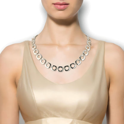 Silver Tone Cushion Necklace with T-Bar/Toggle Clasp - 16", 18" or 20" Inch - 925 Sterling Silver Plated - Designer Inspired Chunky Silver Necklace