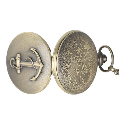 Anchor Symbol of Stability, Strength & Hope Brushed Bronze Effect Antiqued/Vintage Case Quartz Pocket Watch Necklace - On 32" Inch / 80cm Chain