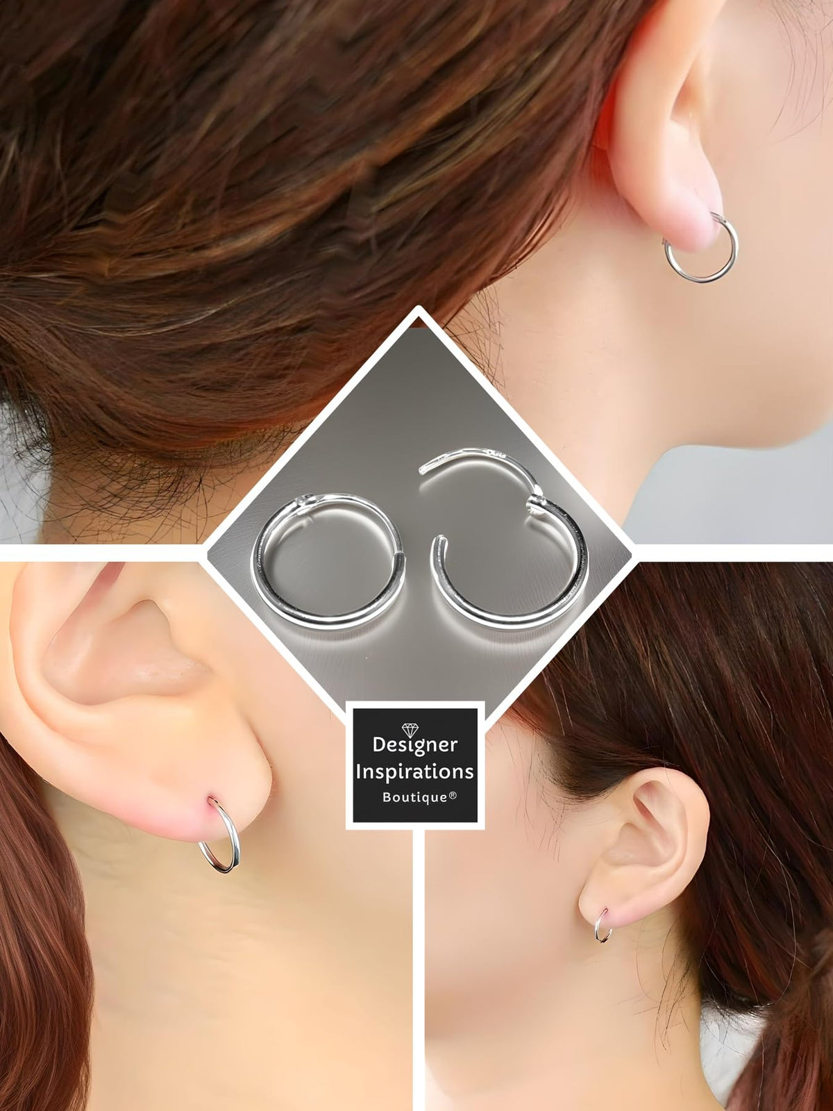 12MM Sterling Silver Fine Circle Round Endless Top-Hinged Hoops - Polished Round Hoop Sleeper Earrings for Women/Teenagers/Girls - 925 Sterling Silver
