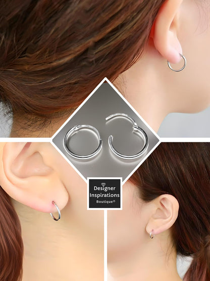 12MM Sterling Silver Fine Circle Round Endless Top-Hinged Hoops - Polished Round Hoop Sleeper Earrings for Women/Teenagers/Girls - 925 Sterling Silver