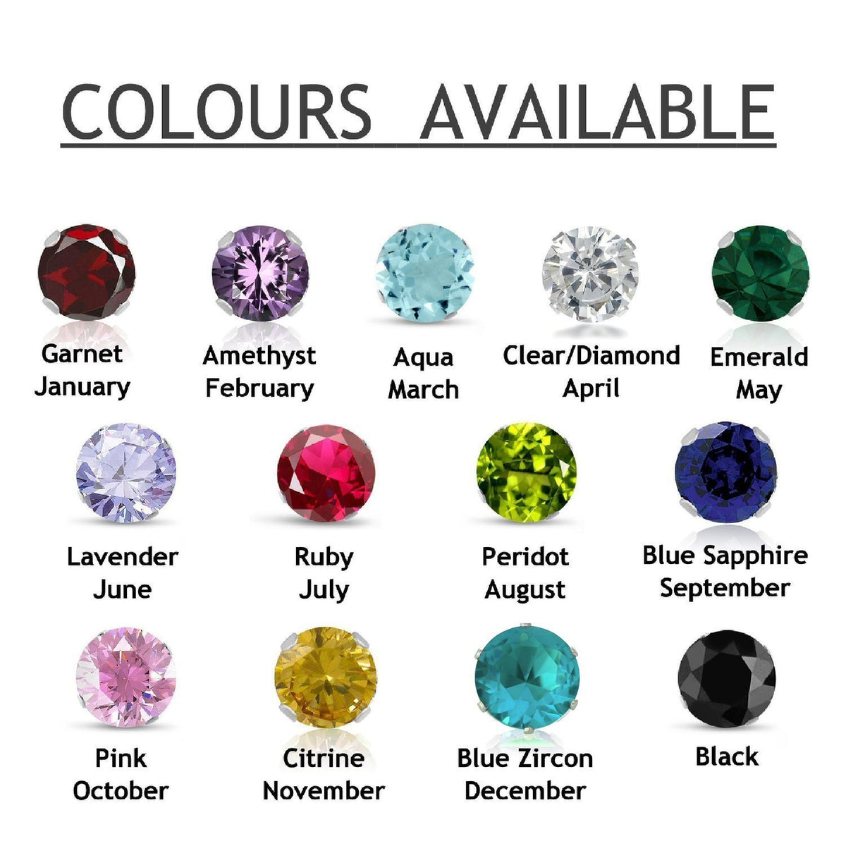 ZIRCON BLUE Classic Brilliant Round Cut Cubic Zirconia (CZ) Sterling Silver Birthstone Stud Earrings/Ear Studs for Women Ladies Girls - 2MM 3MM 4MM 5MM 6MM 7MM 8MM 9MM 10MM 11MM 12MM