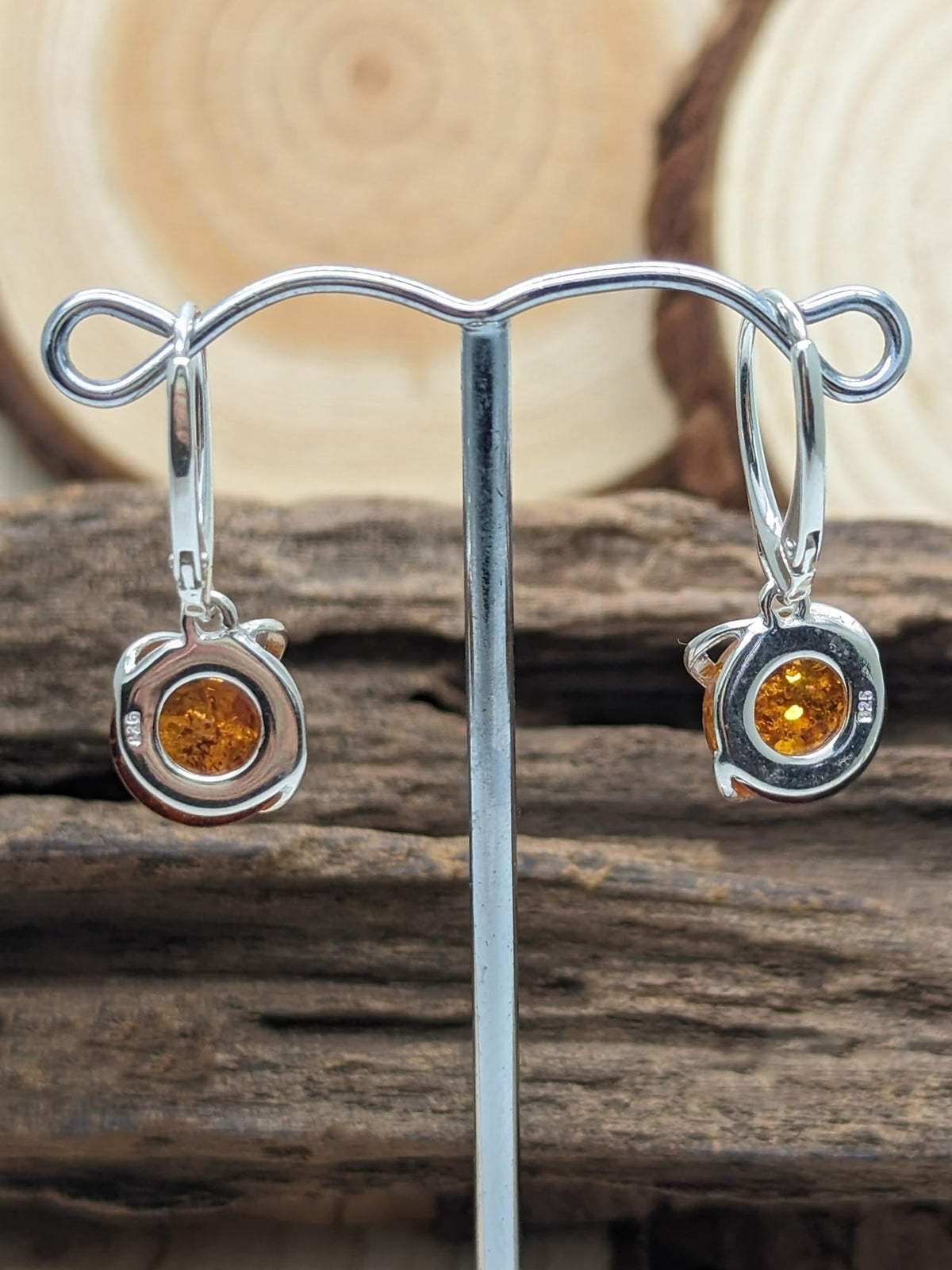 Swirl Overlay Circle Baltic Honey Amber Lever Back 925 Sterling Silver Earrings for Women/Ladies - Fancy Art Deco Cognac Amber Dangly/Dangle Drop Earrings. 070444