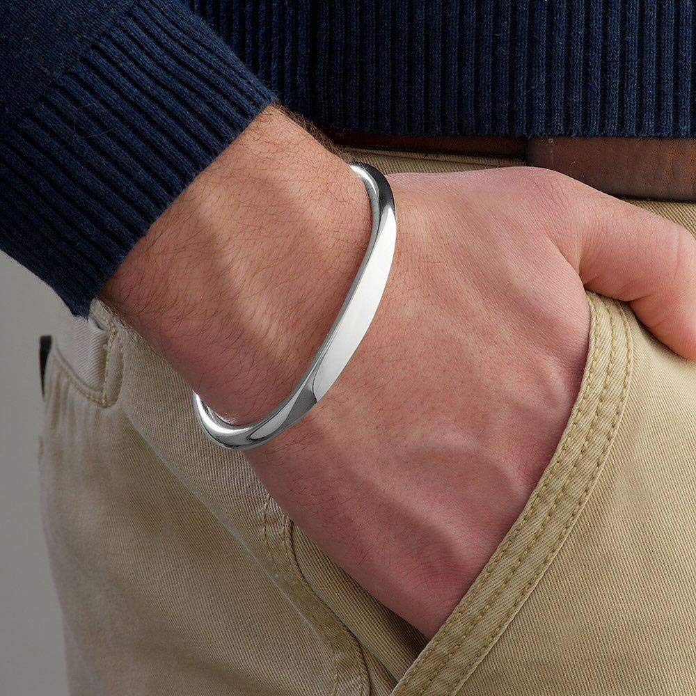 MENS Sterling Silver Solid Torque/Torc ID Cuff Bangle - 925 Sterling Silver - Engravable Double Ball Cuff Bracelet for Men Teenagers