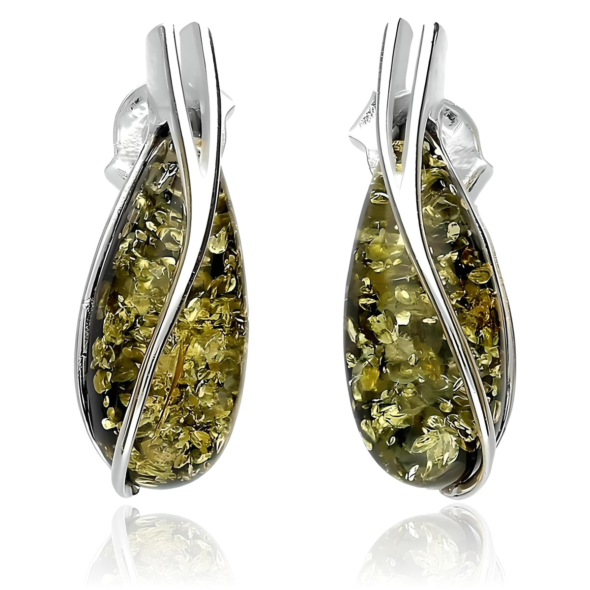 Small Teardrop Cut Baltic Amber Sterling Silver Drop Stud Earrings for Women Ladies Girls 