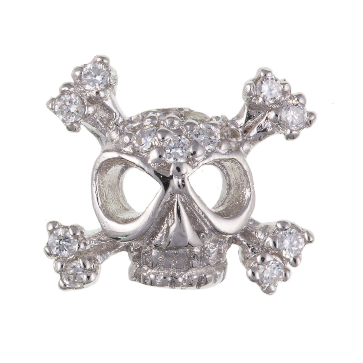 MENS White/Clear Cubic Zirconia (CZ) Set Skull Single Stud Earring/Ear Stud - 925 Sterling Silver