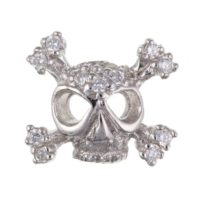 MENS White/Clear Cubic Zirconia (CZ) Set Skull Single Stud Earring/Ear Stud - 925 Sterling Silver