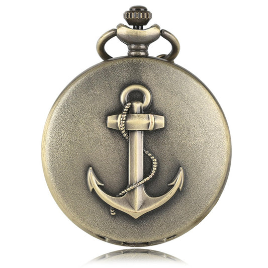 Anchor Symbol of Stability, Strength & Hope Brushed Bronze Effect Antiqued/Vintage Case Quartz Pocket Watch Necklace - On 32" Inch / 80cm Chain