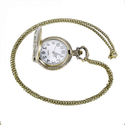 Motorbike/Motorcycle Themed Men's Quartz Pocket Watch Necklace - On 32" Inch / 80cm Chain 
