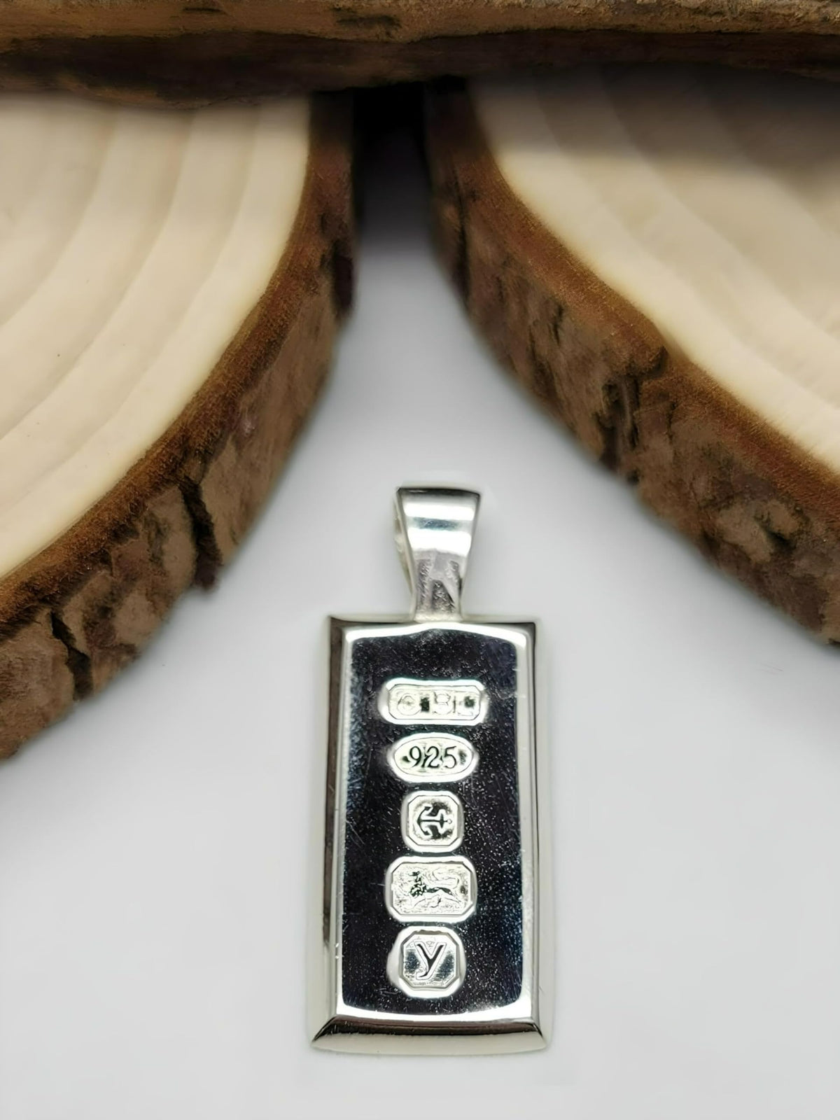 MENS Feature Hallmark Solid Ingot Pendant on 20" Inch Silver Chain Necklace for Men Boys - 