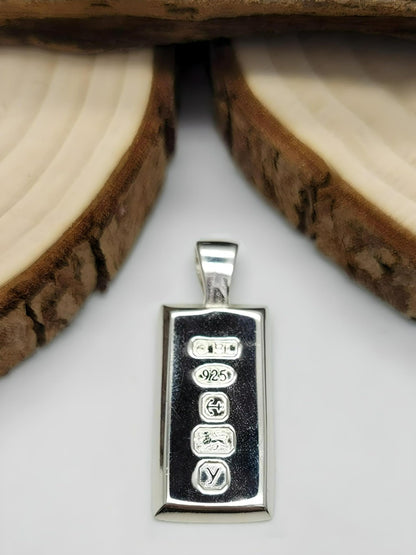 MENS Feature Hallmark Solid Ingot Pendant on 20" Inch Silver Chain Necklace for Men Boys - 