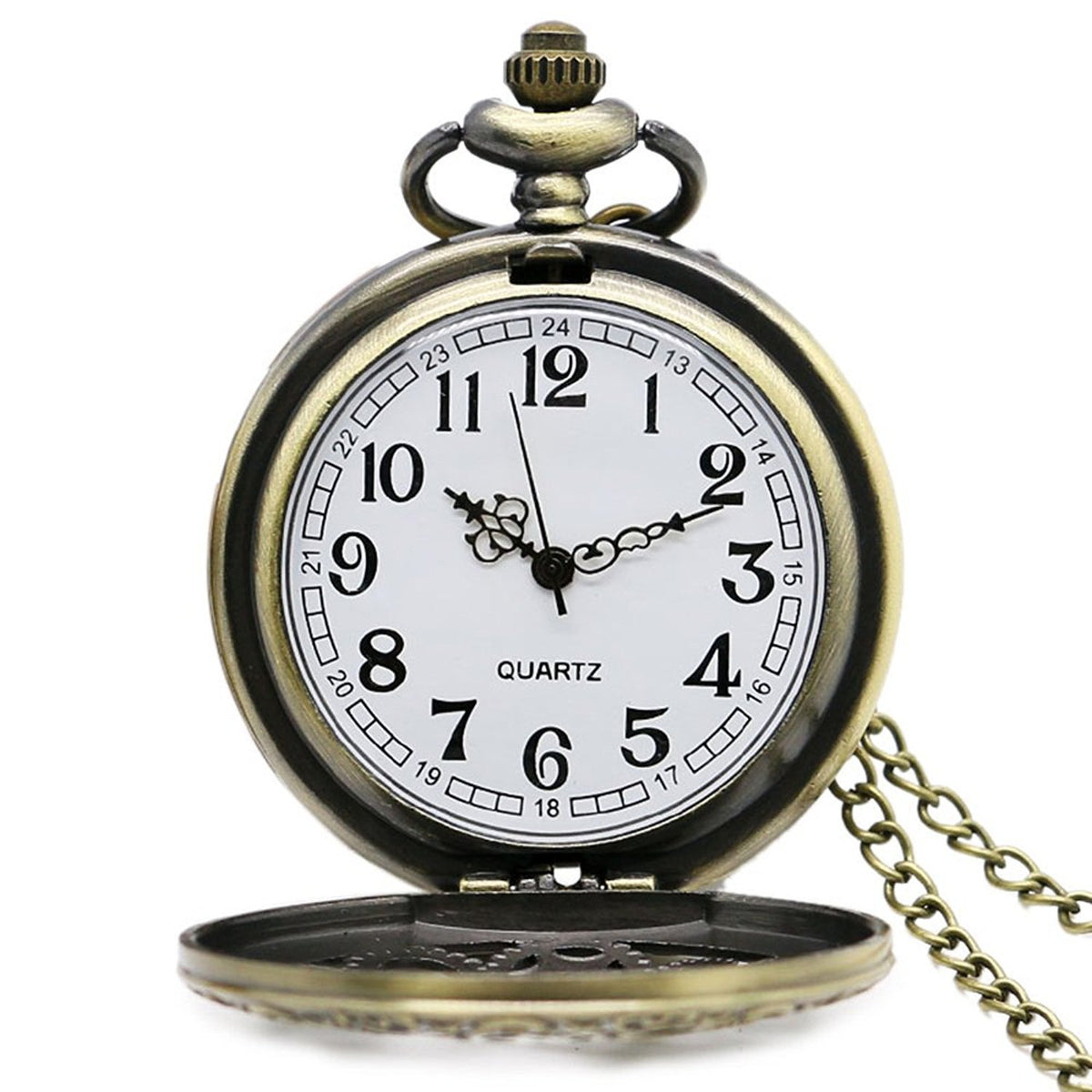 Steampunk Style 3D Gears Design/Motif Quartz Pocket Watch Necklace - On 32" Inch / 80cm Ch 