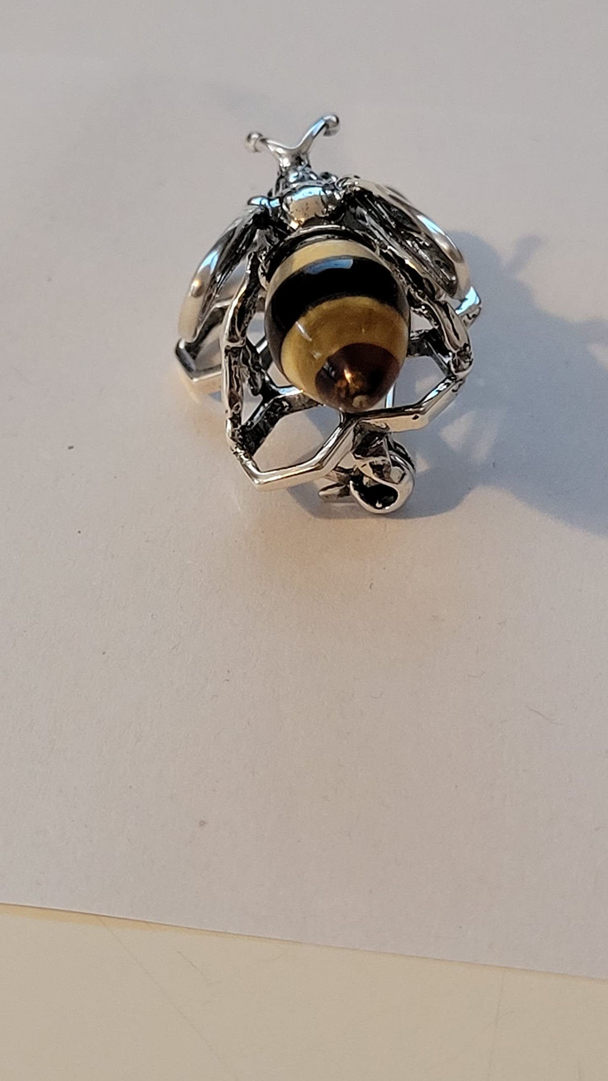 Insect/Nature Themed Amber Sterling Silver Brooch Pin/Clip in Vintage Style for Women Teen 
