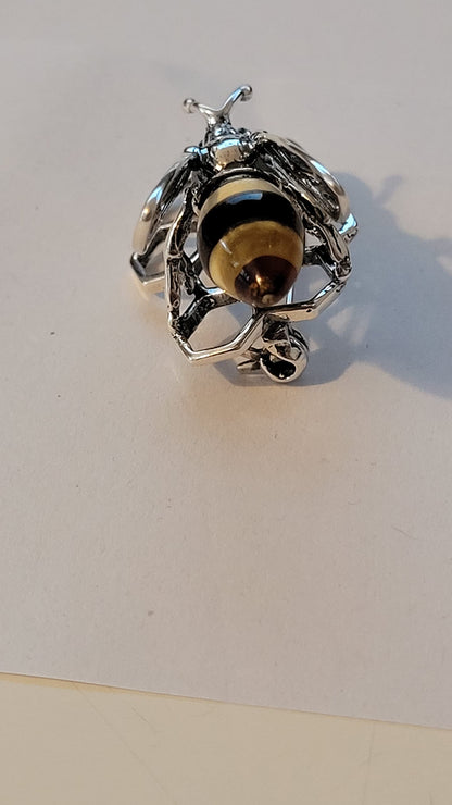 Insect/Nature Themed Amber Sterling Silver Brooch Pin/Clip in Vintage Style for Women Teen 