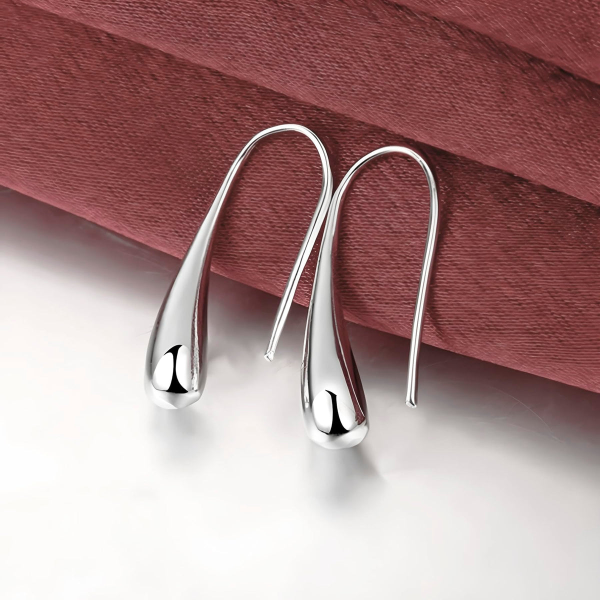 Classic Elongated Teardrop Dangly/Dangle Drop Hook Earrings for Women Ladies Girls - 925 Sterling Silver Plated - Designer Inspired