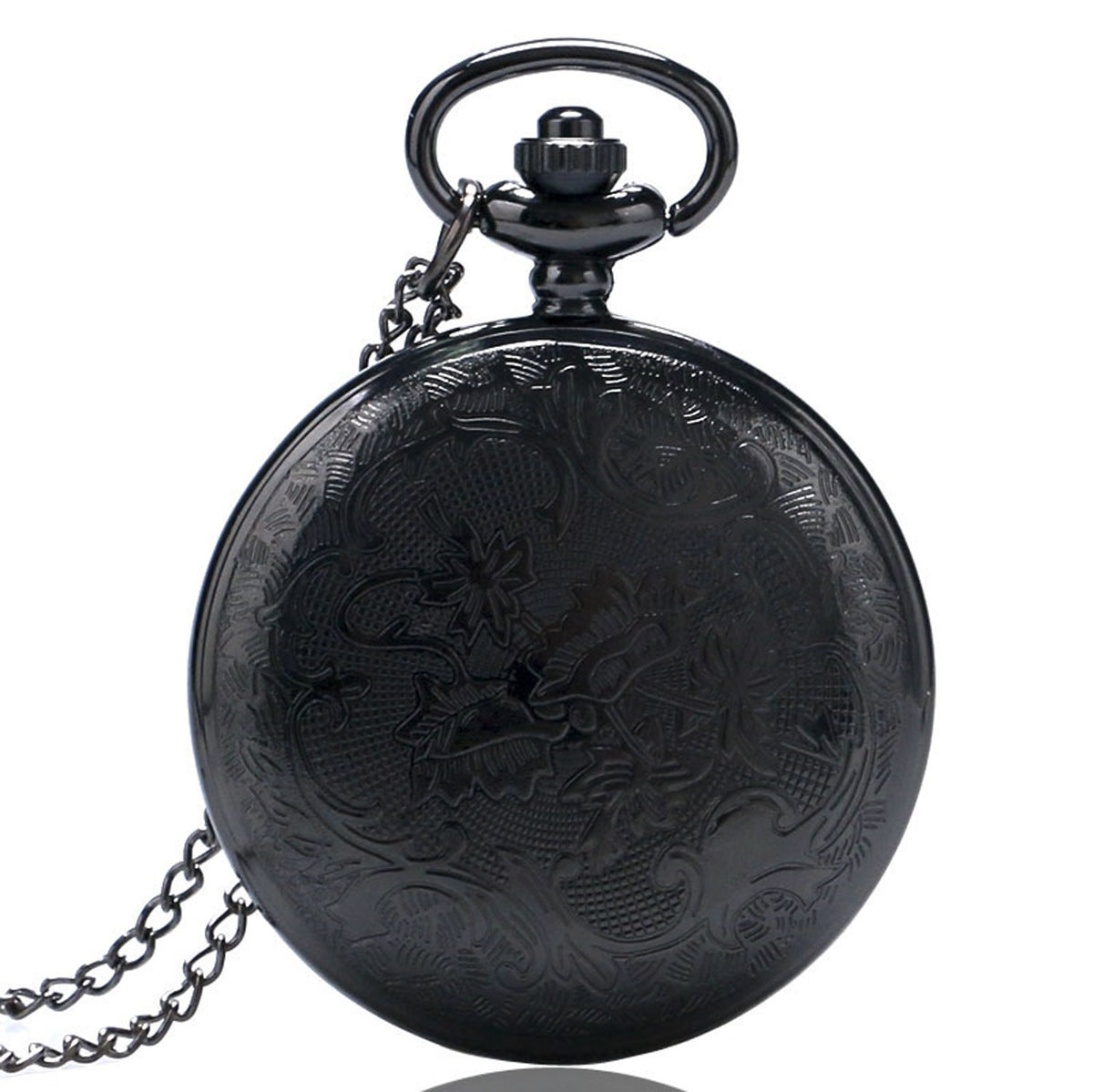 Filigree Pattern Half Hunter Women's Quartz Pocket Watch Necklace - On 32" Inch / 80cm 