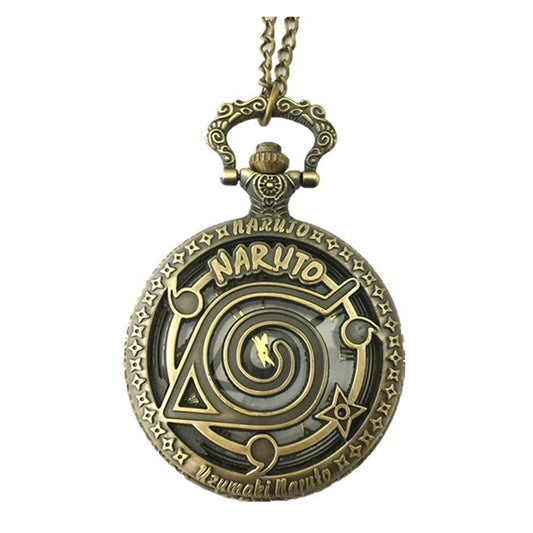 Naruto Anime Antique Bronze Effect Retro/Vintage Case Men's Quartz Pocket Watch Necklace - On 32" Inch / 80cm Chain