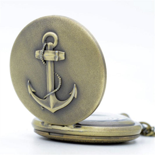 Anchor Symbol of Stability, Strength & Hope Brushed Bronze Effect Antiqued/Vintage Case Quartz Pocket Watch Necklace - On 32" Inch / 80cm Chain