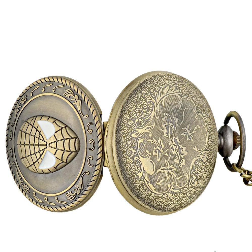 Spiderman Antique Bronze Effect Retro/Vintage Case Men's Quartz Pocket Watch Necklace - On 32" Inch / 80cm Chain