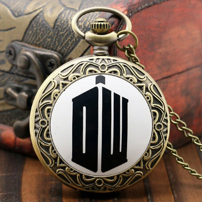 DR WHO Logo & Decorative Gallifrey Timelord Seal Bronze Effect Retro Case Full Hunter Mens/Boys Quartz Pocket Watch Necklace - On 32" Inch/ 80cm Chain