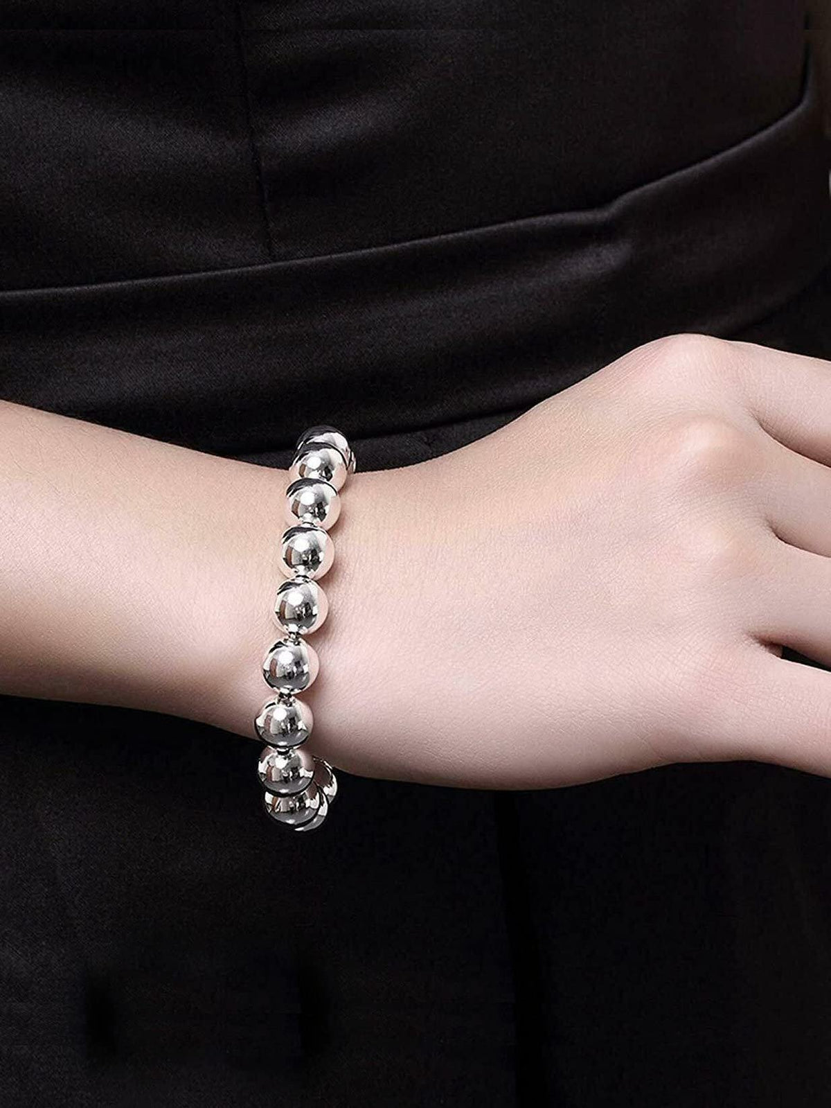 8MM 10MM Bead/Ball Bracelet for Women/Ladies/Girls - 925 Sterling Silver Plated - 7.5" Inc 