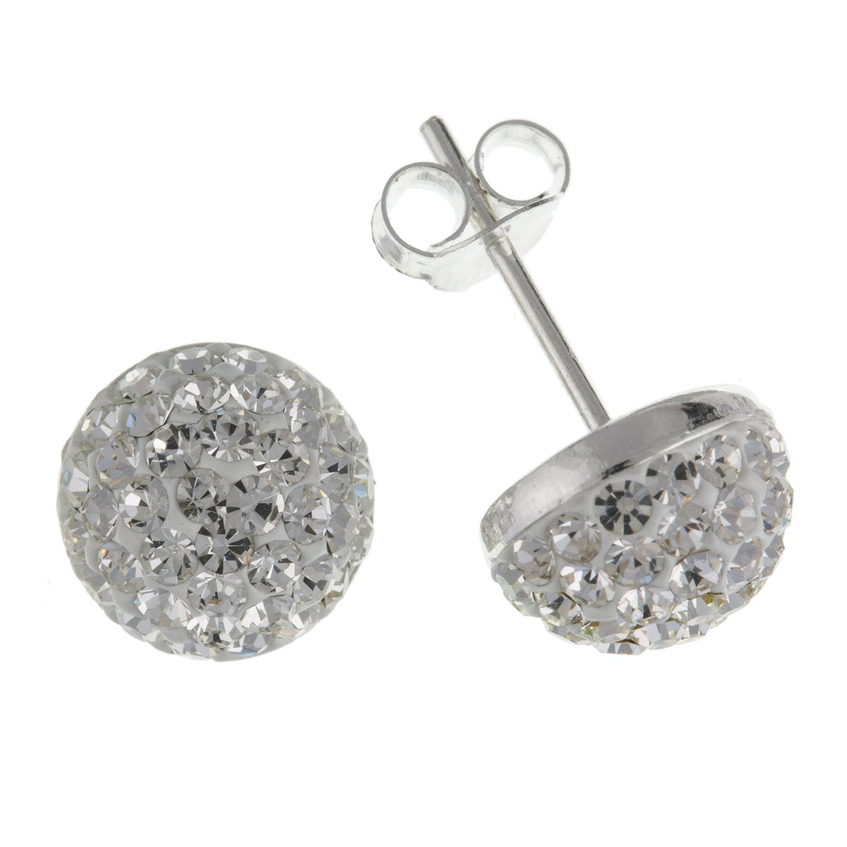 10MM Sparkly White/Clear Austrian Crystal Pave Half Dome/Disco Ball Stud Earrings/Ear Studs for Women/Teenage/Girls - 925 Sterling Silver