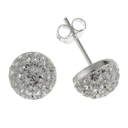 10MM Sparkly White/Clear Austrian Crystal Pave Half Dome/Disco Ball Stud Earrings/Ear Studs for Women/Teenage/Girls - 925 Sterling Silver