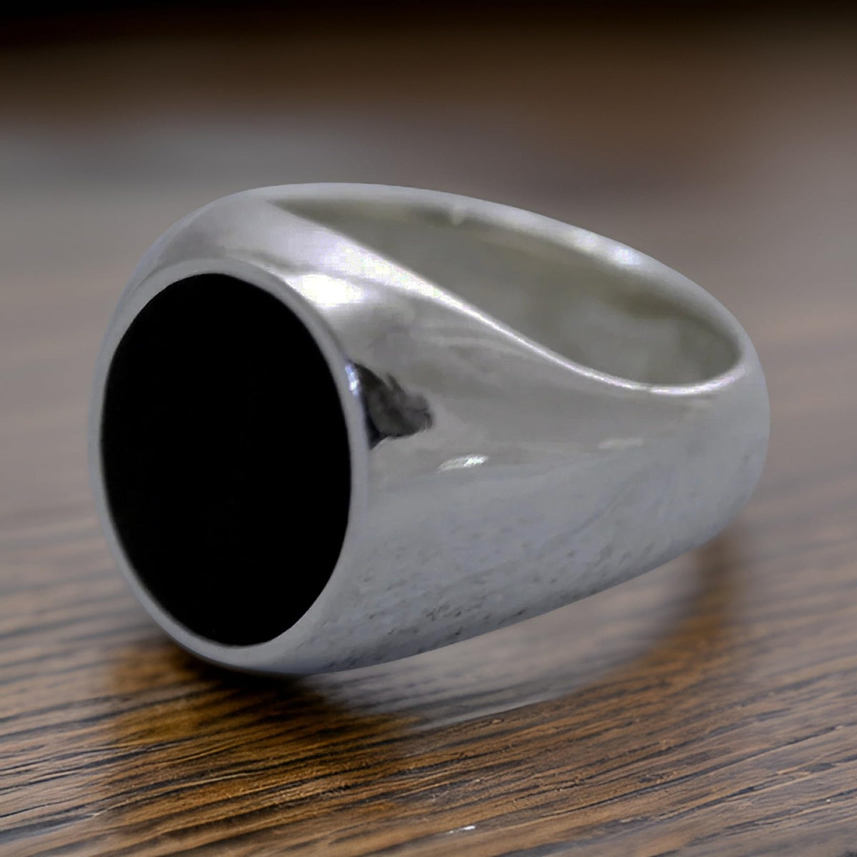MENS Oval Black Onyx Signet Ring - 925 Sterling Silver - Sizes R-W Available