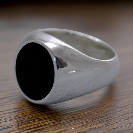 MENS Oval Black Onyx Signet Ring - 925 Sterling Silver - Sizes R-W Available