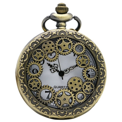 Steampunk Style 3D Gears Design/Motif Quartz Pocket Watch Necklace - On 32" Inch / 80cm Ch 
