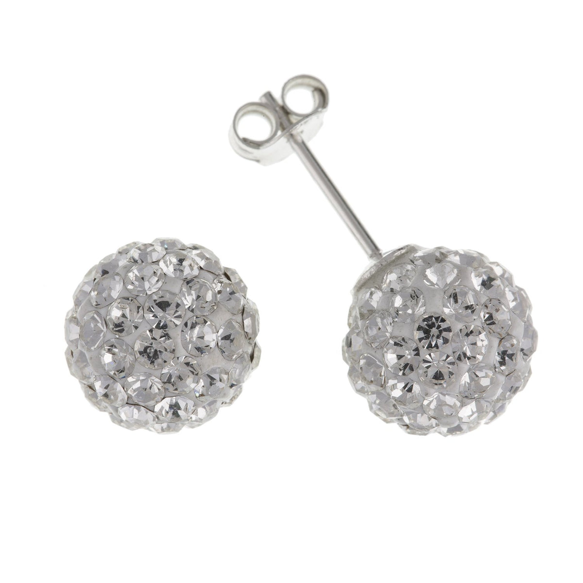 10MM Sparkly White/Clear Austrian Crystal Pave Glitter/Disco Ball Stud Earrings/Ear Studs for Women/Teenage/Girls - 925 Sterling Silver
