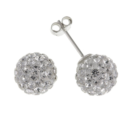 10MM Sparkly White/Clear Austrian Crystal Pave Glitter/Disco Ball Stud Earrings/Ear Studs for Women/Teenage/Girls - 925 Sterling Silver