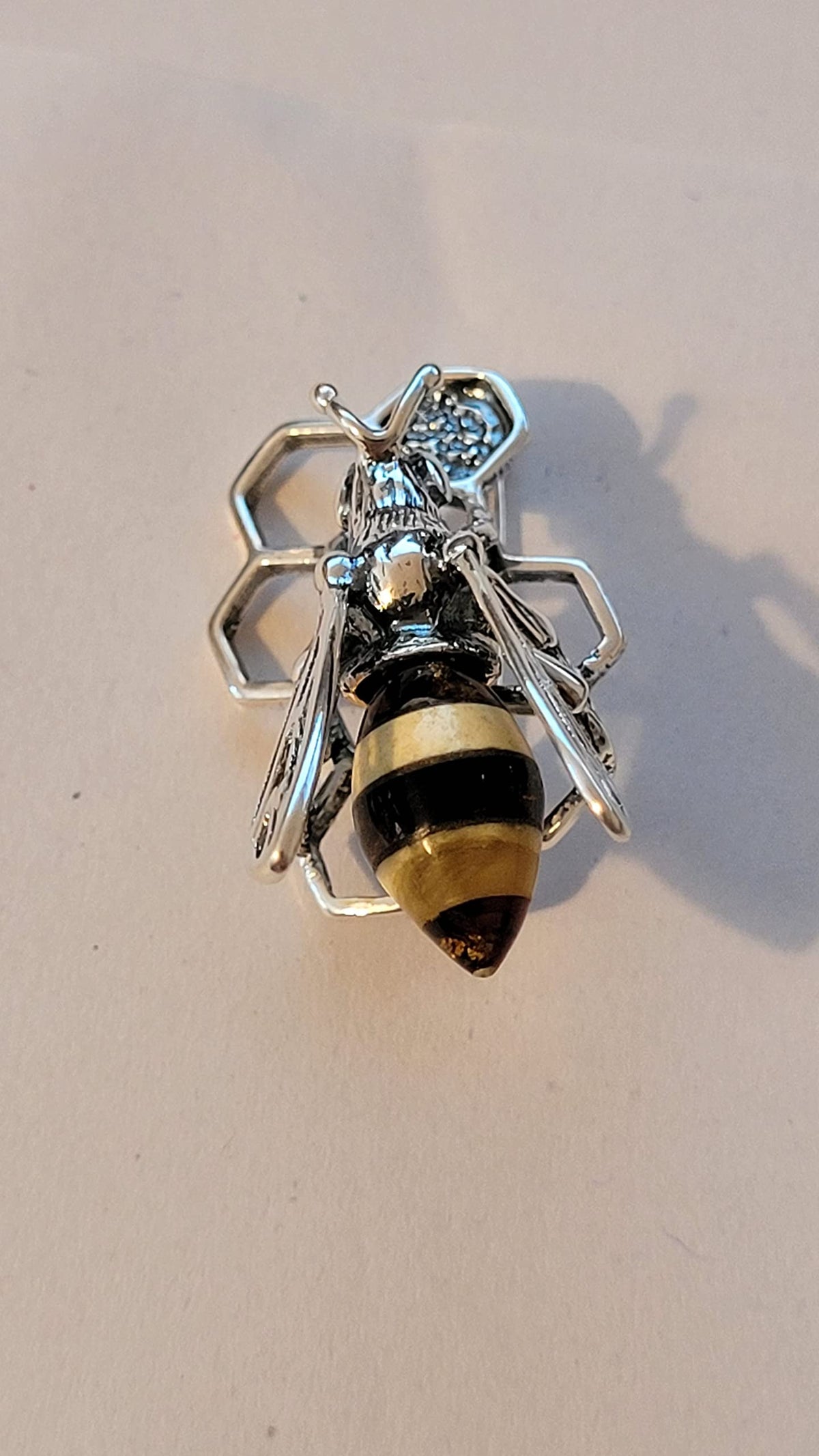 Insect/Nature Themed Amber Sterling Silver Brooch Pin/Clip in Vintage Style for Women Teen 