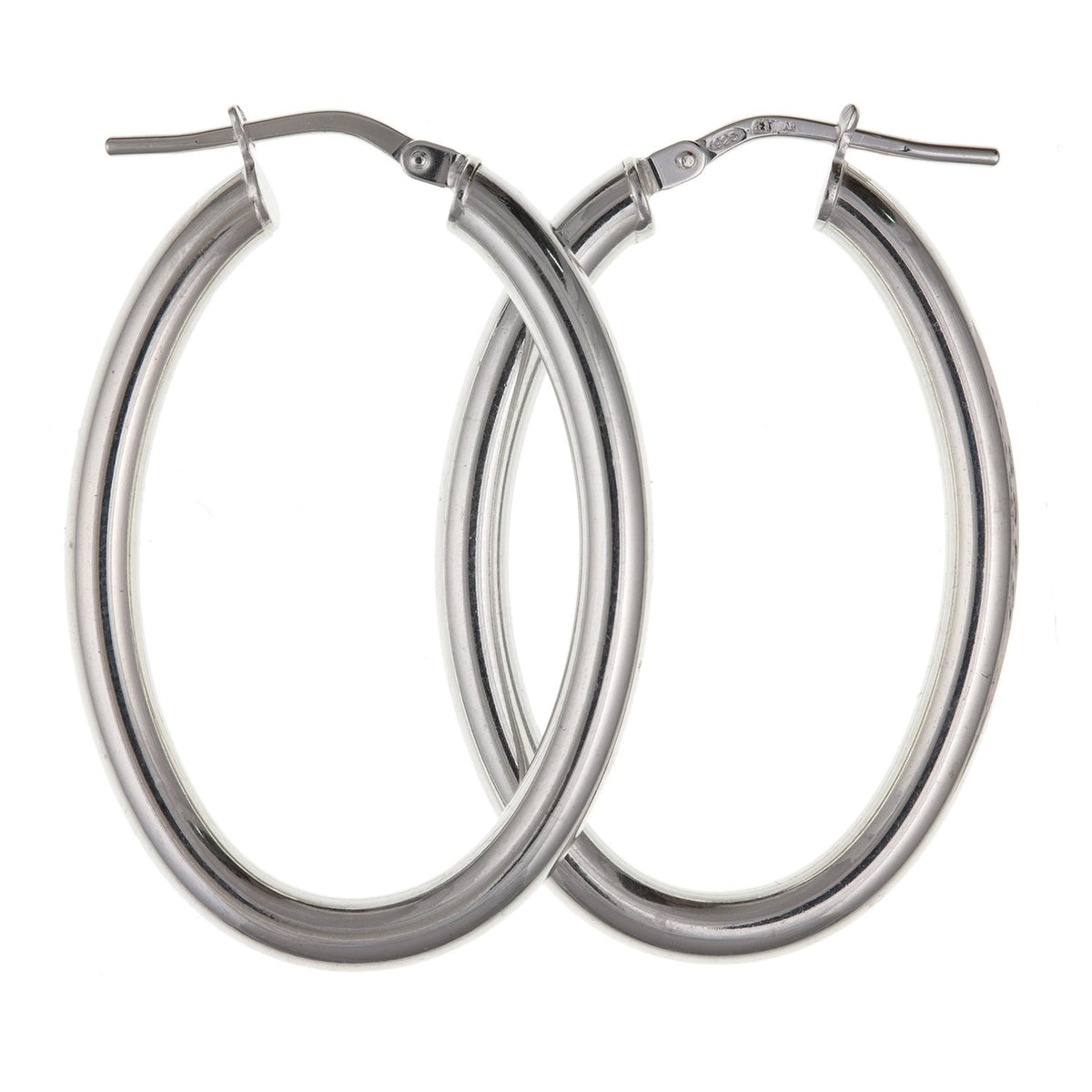 Plain Oval Creole Hoop Earrings - 23mm X 35mm - 925 Sterling Silver