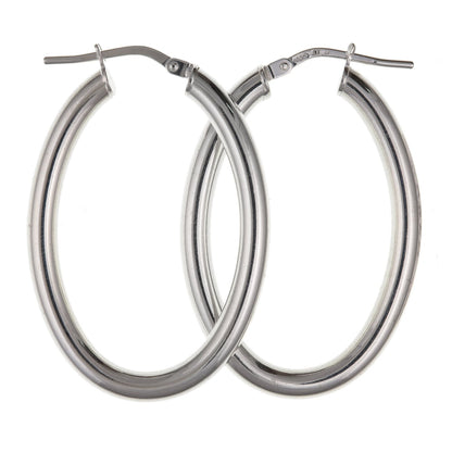 Plain Oval Creole Hoop Earrings - 23mm X 35mm - 925 Sterling Silver