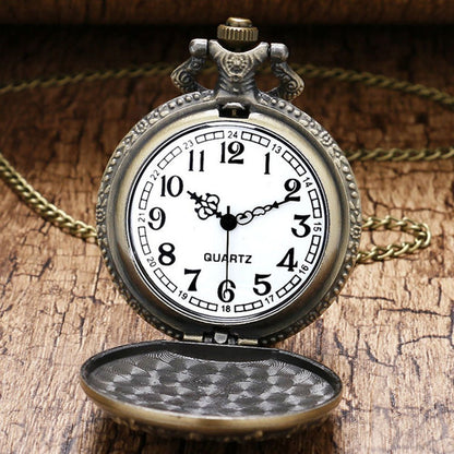 Golf/Golfing/Golfer Theme 3D Bronze Effect Quartz Pocket Watch Necklace - On 32" Inch / 80 